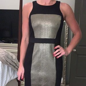 Bailey 44:Fitted highneck alligator detailed dress